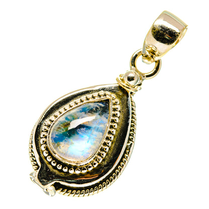 Rainbow moonstone teardrop pendant in 925 sterling silver with bail and loop
