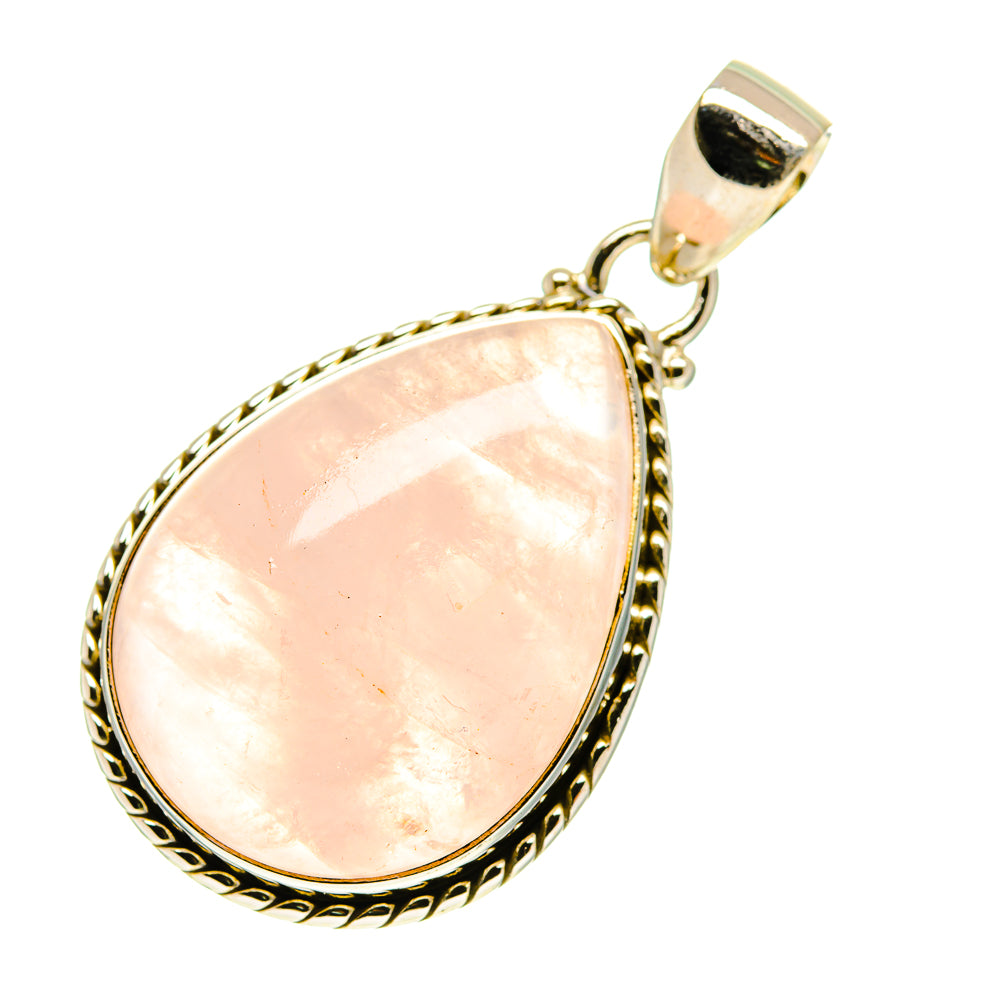 Rose quartz teardrop pendant, 925 sterling silver bail and textured edge