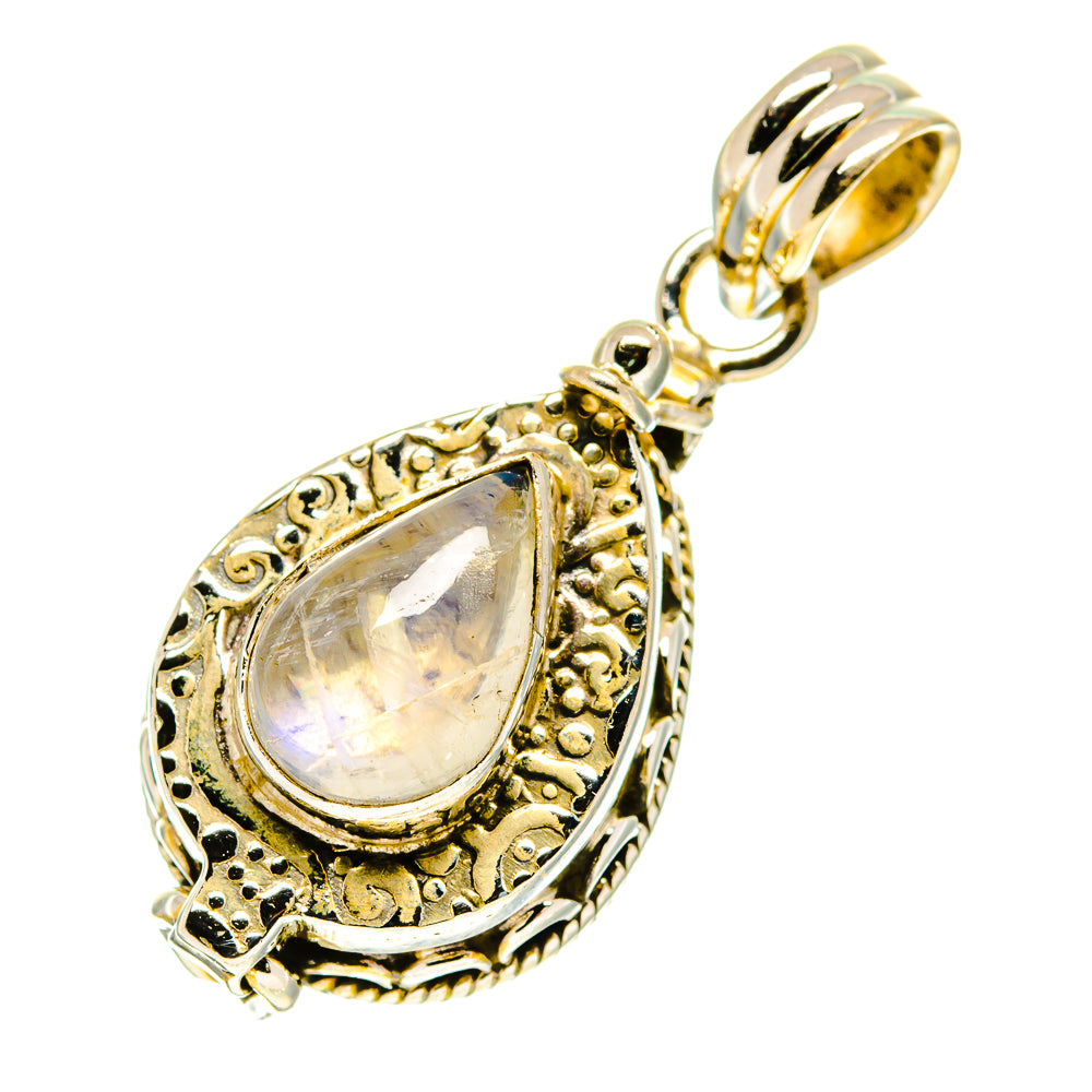 Teardrop moonstone poison pendant in 925 sterling silver with ornate frame and bail