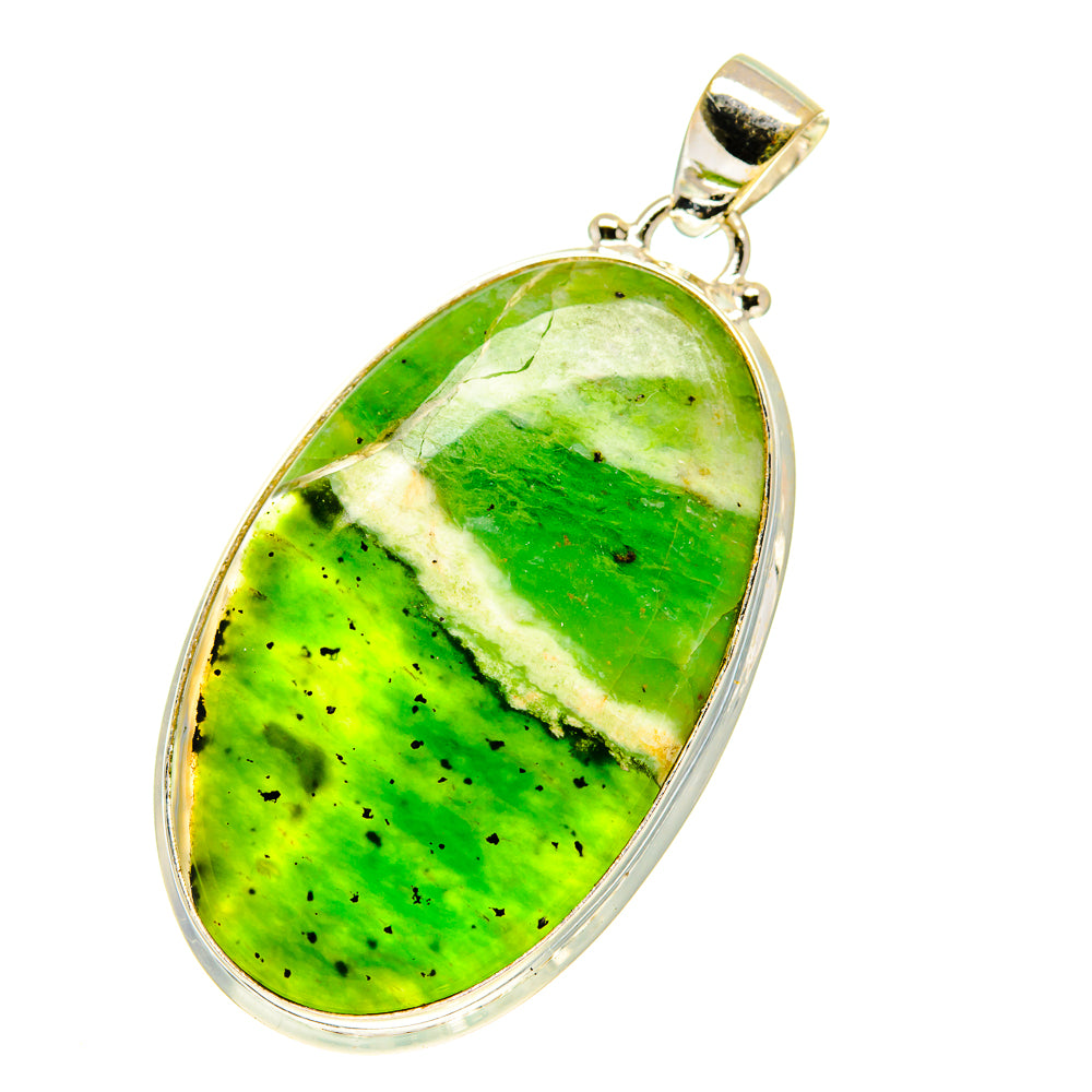 Green opal pendant in sterling silver, oval teardrop with top bail loop