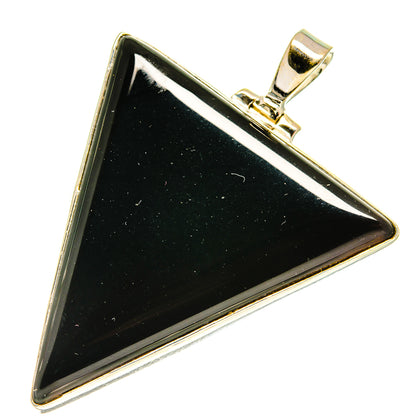 Black onyx pendant in 925 sterling silver, triangular stone with polished bail