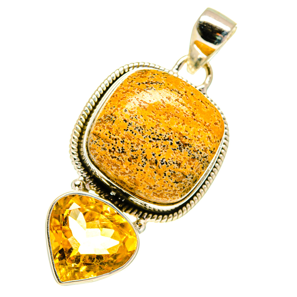 925 sterling silver double pendant: oval orange speckled jasper and teardrop citrine