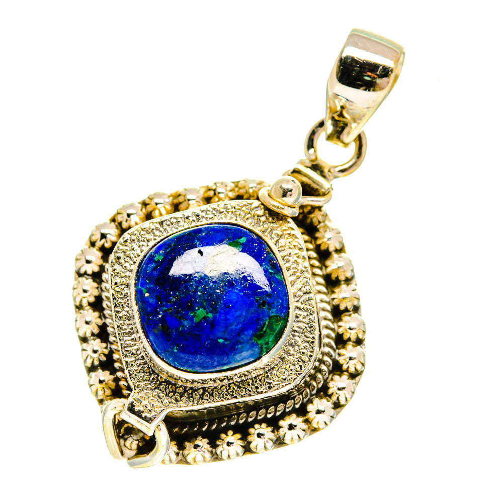 Sterling silver azurite pendant with oval blue stone and ornate rope border