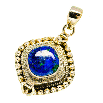 Sterling silver azurite pendant with oval blue stone and ornate rope border