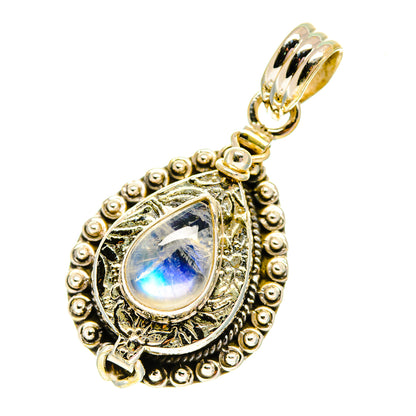 Teardrop moonstone pendant with top bail in 925 sterling silver with blue iridescent stone