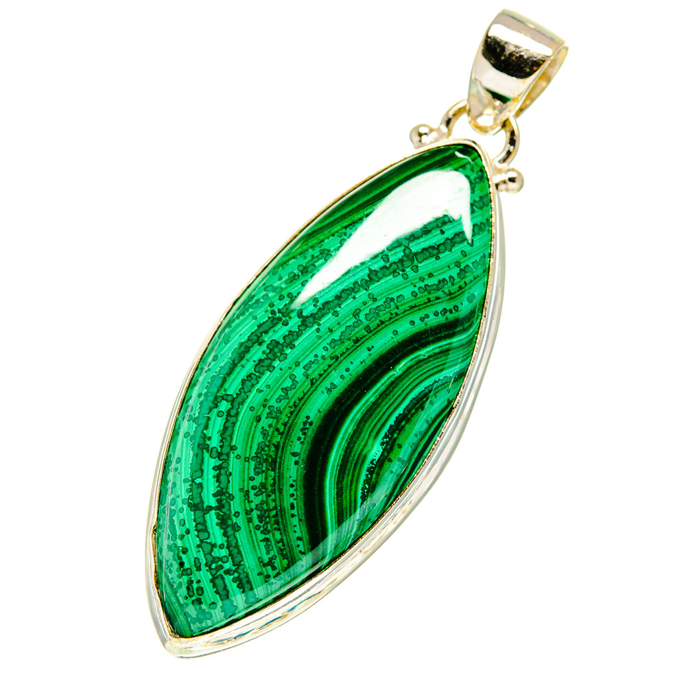 Malachite in chrysocolla pendant with 925 sterling silver bezel, green oval stone.