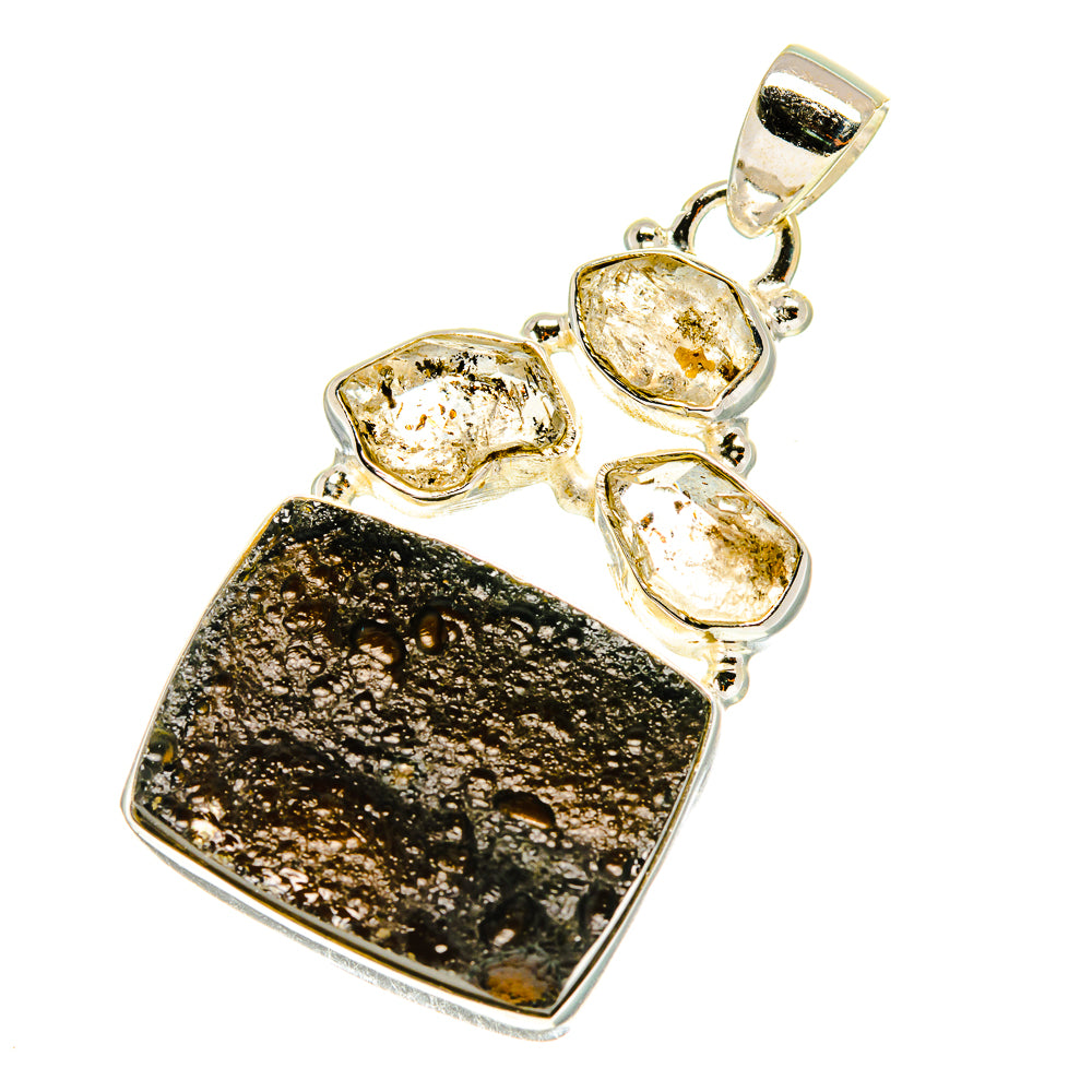 Polished silver pendant with rectangular druzy stone and three oval crystal settings