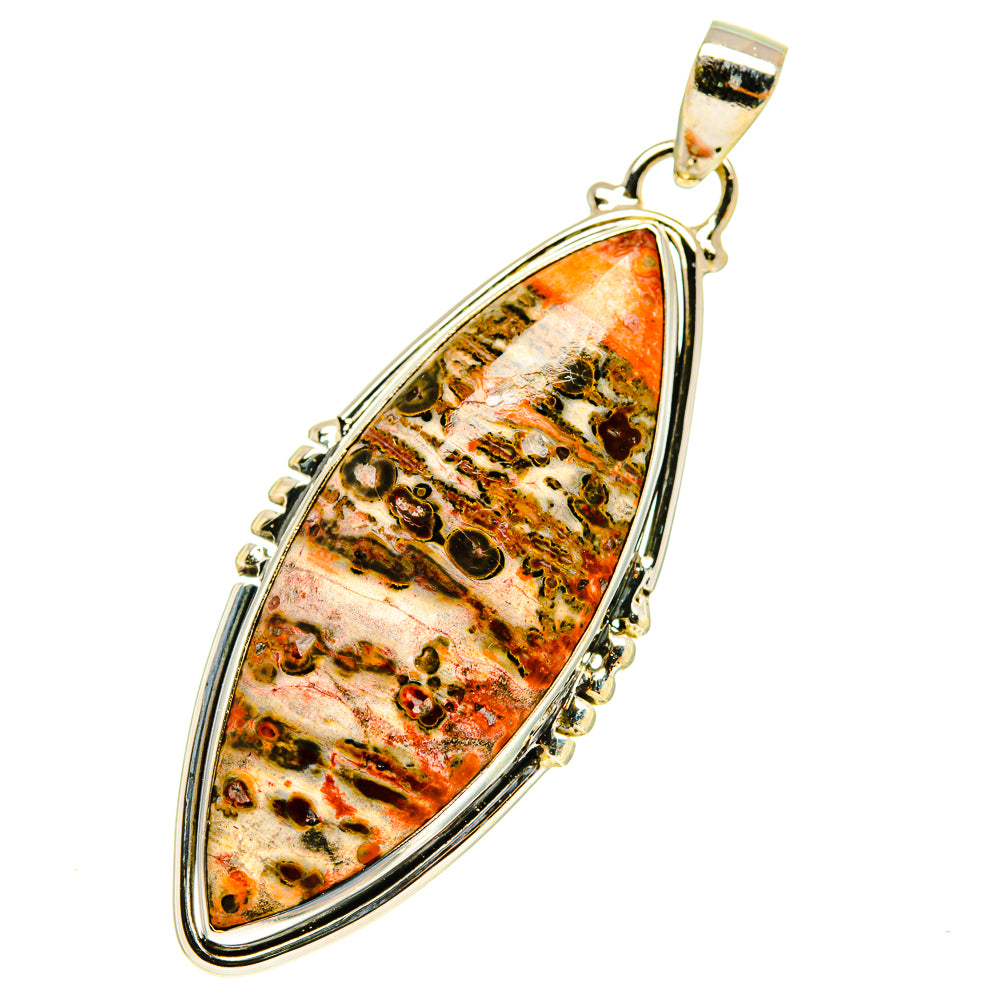 Poppy Jasper teardrop pendant with 925 sterling silver bezel and orange-green mottled stone.