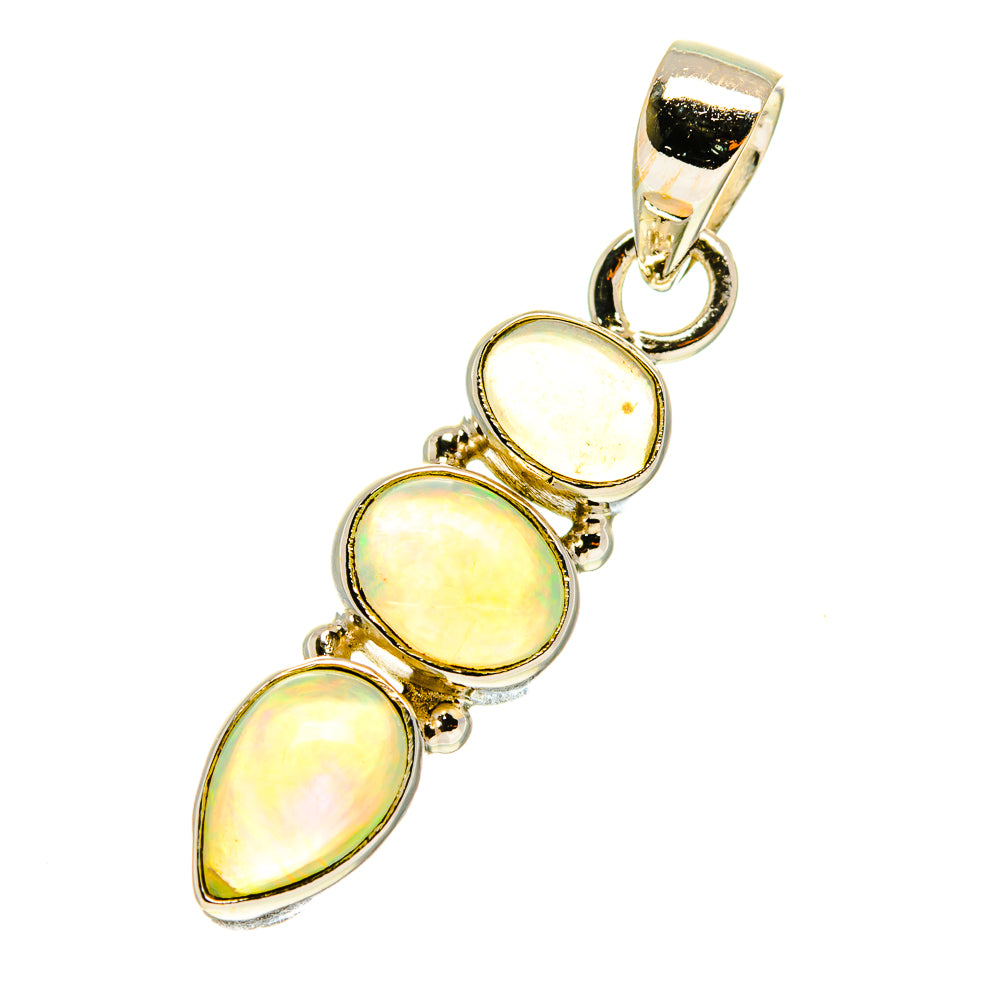 Gold-tone sterling silver pendant with three oval natural opal stones in bezel settings