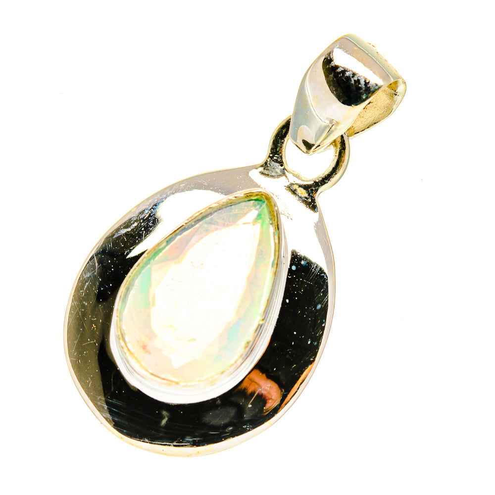 Faceted Ethiopian opal pendant with teardrop opal set in gold-tone silver bail