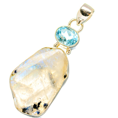 Sterling silver pendant: teardrop moonstone with round light-blue gem