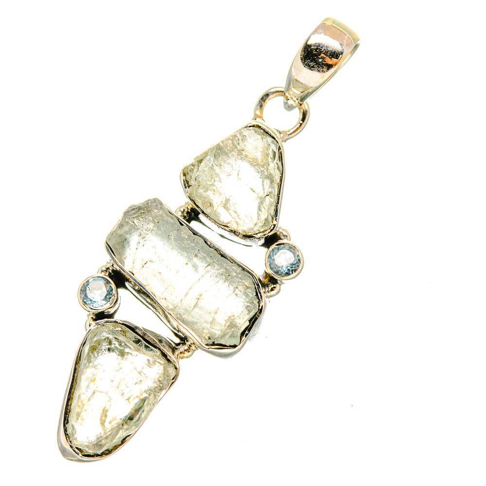 Rough aquamarine and blue topaz pendant with bail, 925 sterling silver, clustered stones
