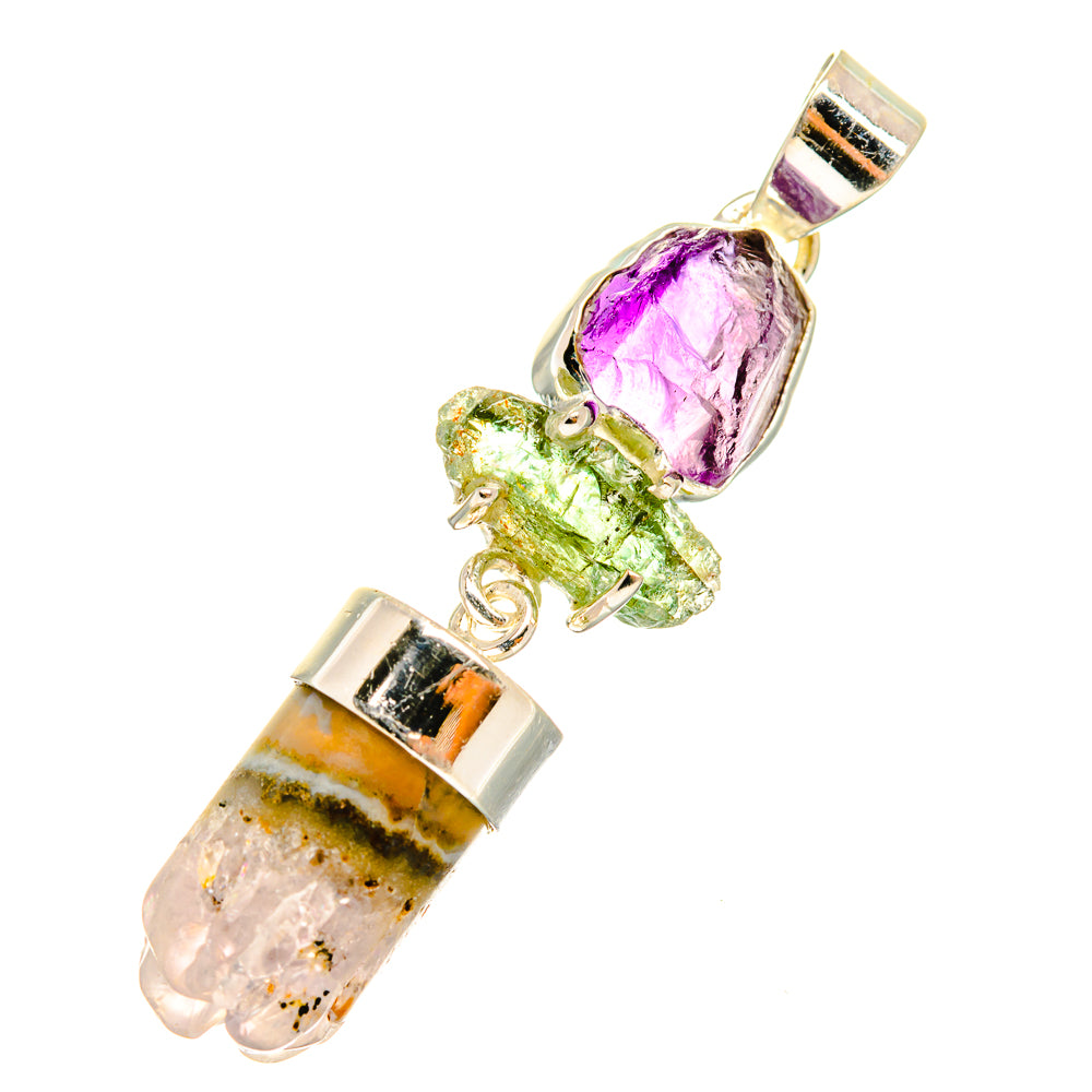 Sterling silver pendant with purple amethyst stalactite and green peridot detail
