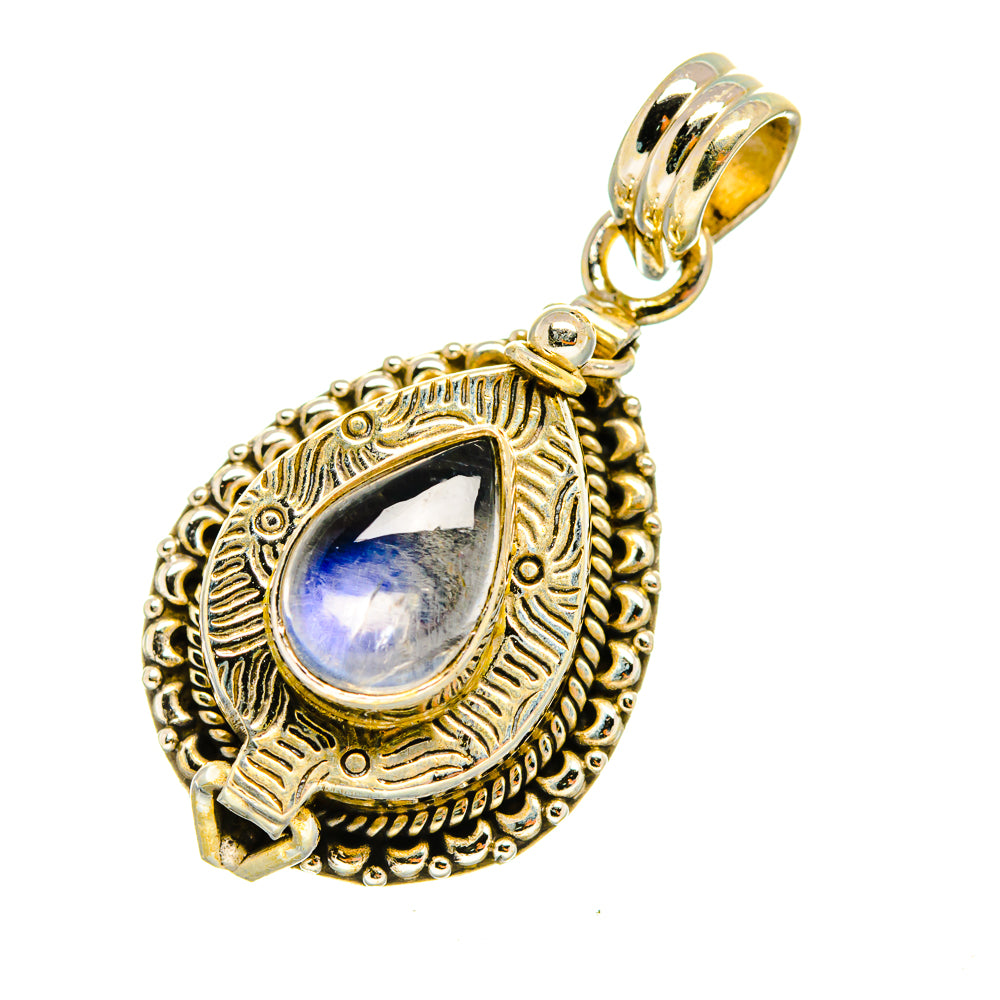 Moonstone pendant, teardrop rainbow cabochon in ornate 925 sterling silver setting