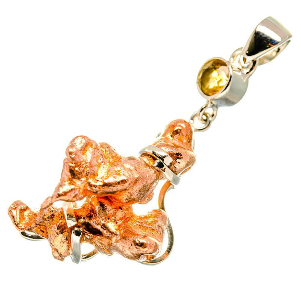 Blister copper pendant with round citrine gemstone and sterling silver bail