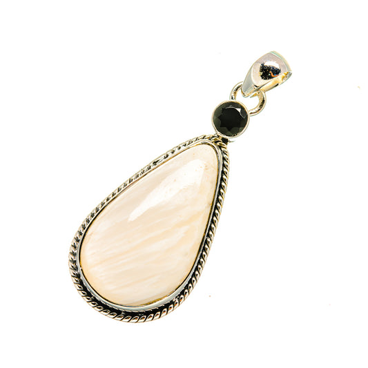 White Scolecite, Black Onyx Pendants handcrafted by Ana Silver Co - PD7996