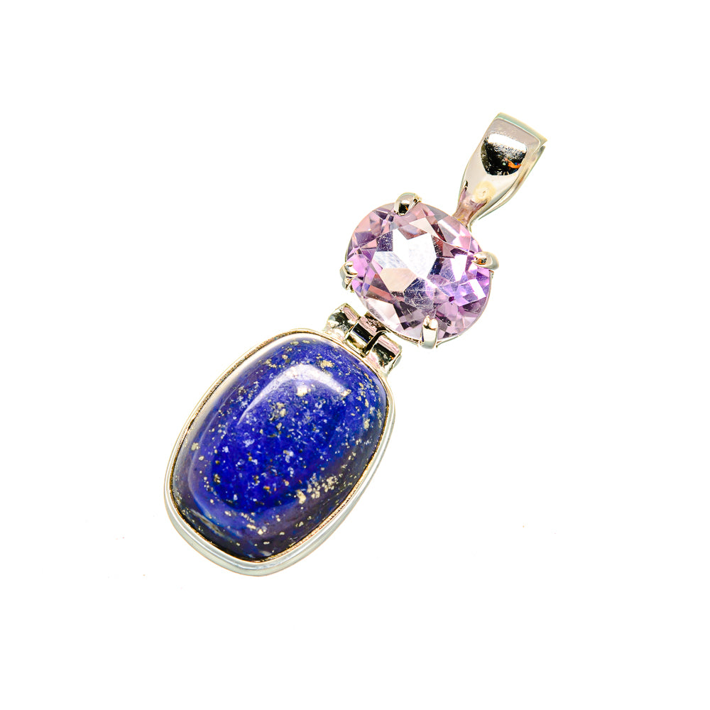 925 sterling silver pendant with oval lapis lazuli and round amethyst