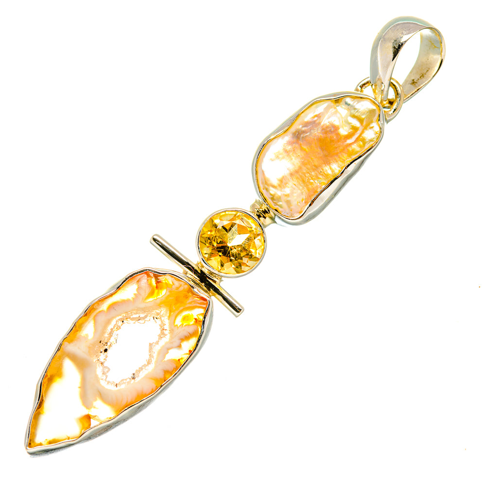 Coconut Geode Druzy, Mother Of Pearl, Citrine Pendants handcrafted by Ana Silver Co - PD8021