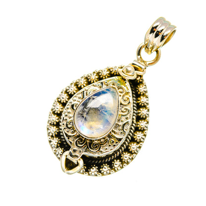 Ornate teardrop moonstone pendant in 925 sterling silver with loop bail and detailed frame