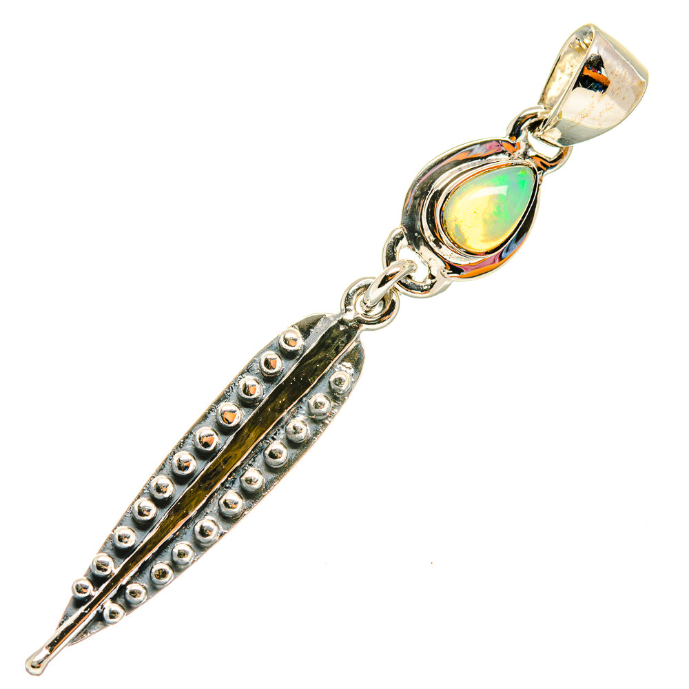 925 sterling silver opal pendant with oval green-orange iridescent stone and riveted bar