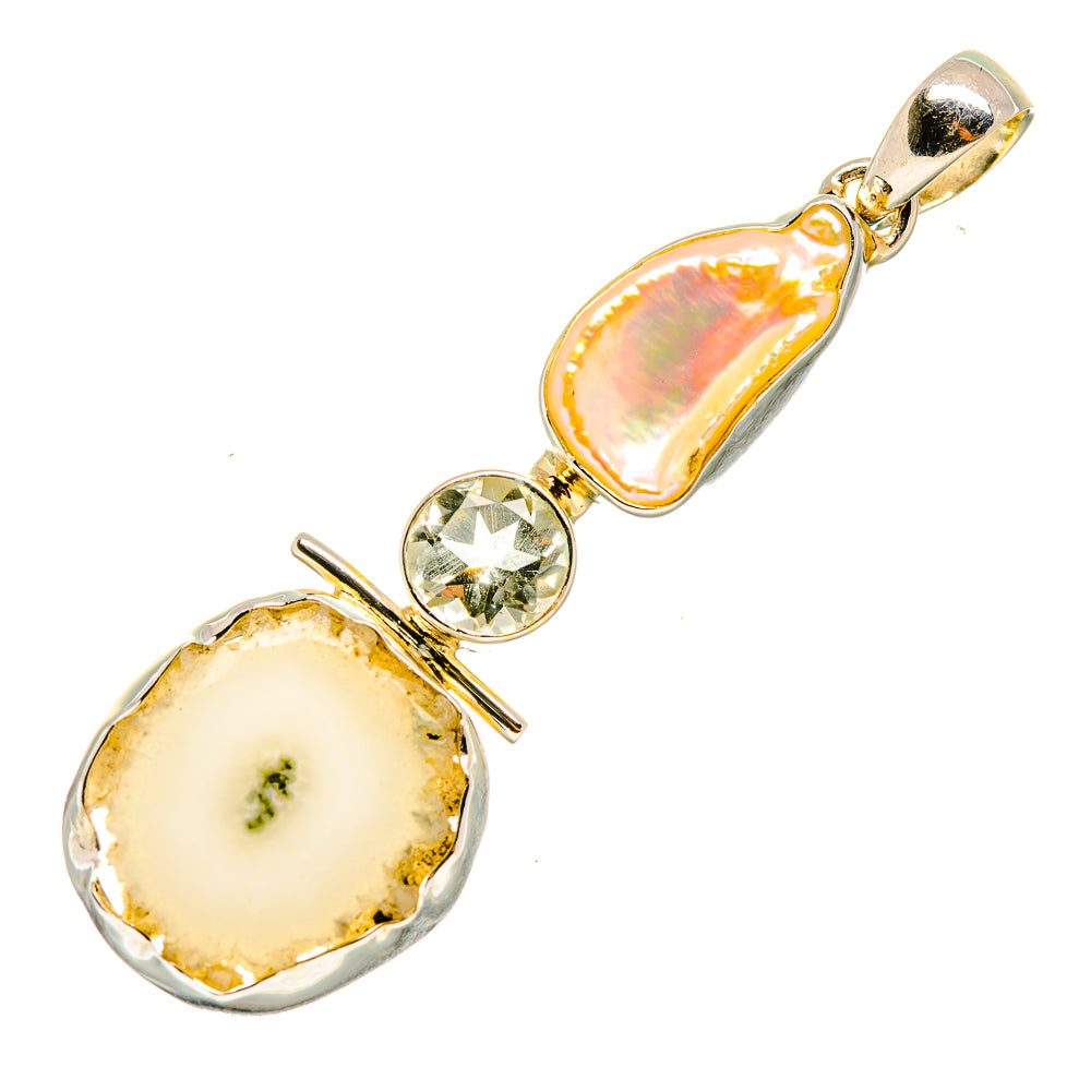White Solar Quartz, Mother Of Pearl, Green Amethyst Pendants handcrafted by Ana Silver Co - PD8160