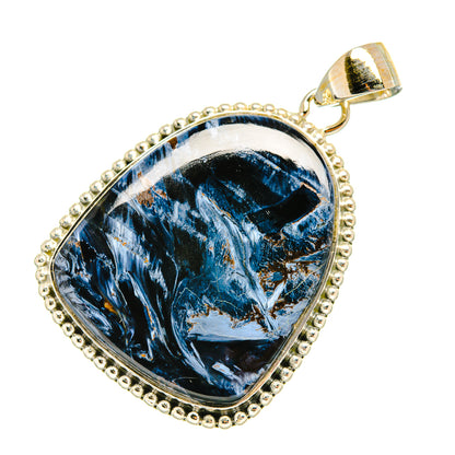 Pietersite pendant in sterling silver with blue patterned stone teardrop bezel