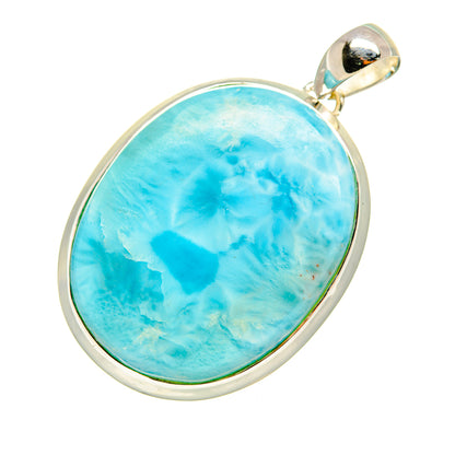Sterling silver larimar pendant with oval blue gemstone and polished bail