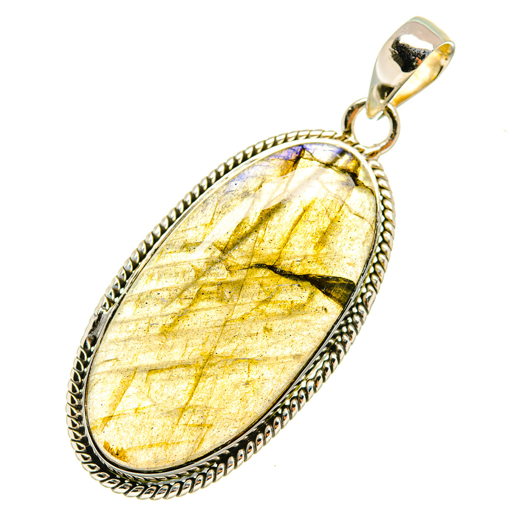 Labradorite pendant in 925 sterling silver oval bezel, yellow-gold stone