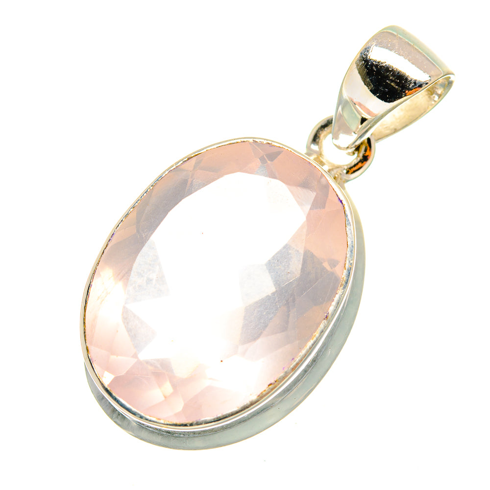 Oval rose quartz gemstone pendant with 925 sterling silver bezel and bail