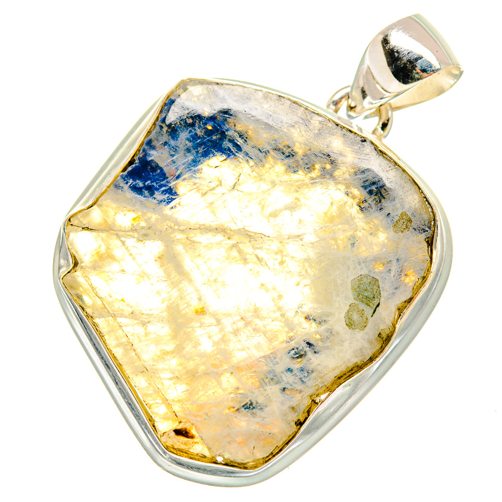 Rough rainbow moonstone pendant in sterling silver bezel, teardrop outline, top bail