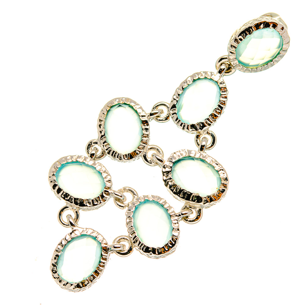 Sterling silver pendant with aqua oval chalcedony cabochons in bezel settings