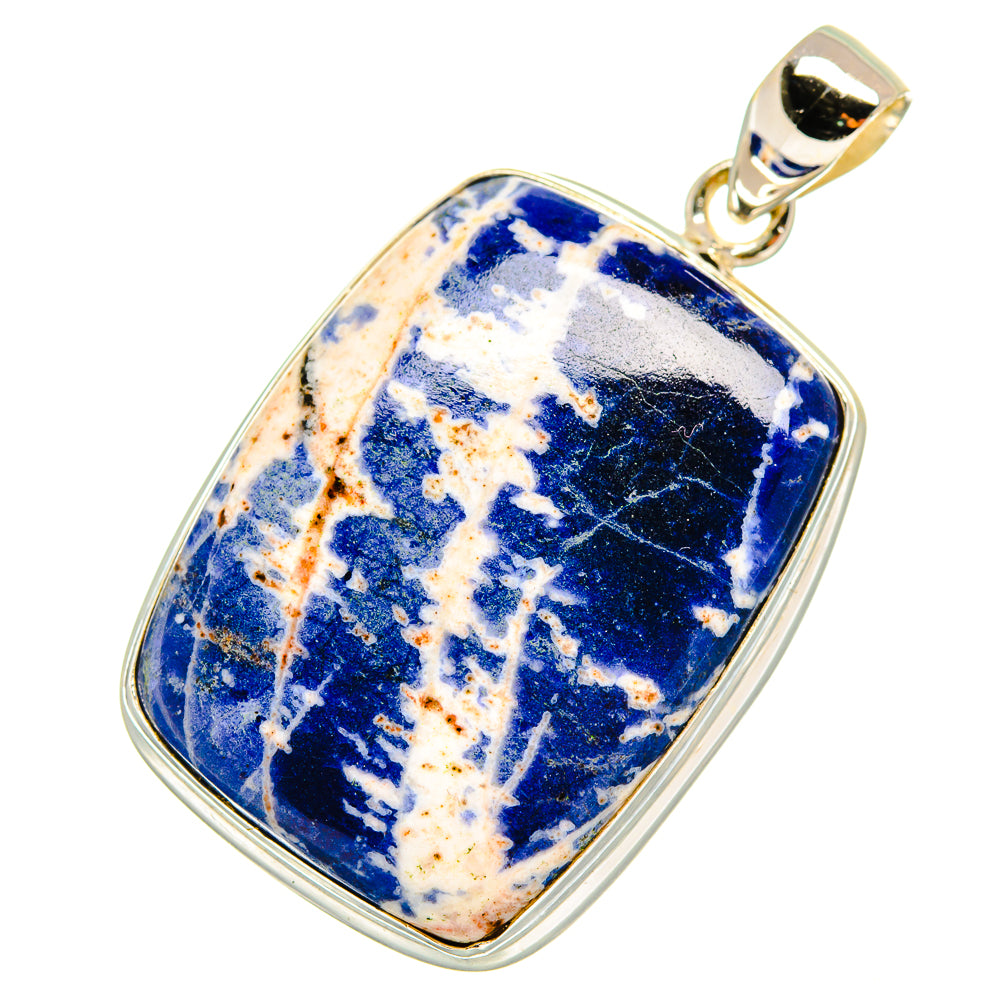 Sodalite gemstone pendant in 925 sterling silver, blue-and-white rectangular stone