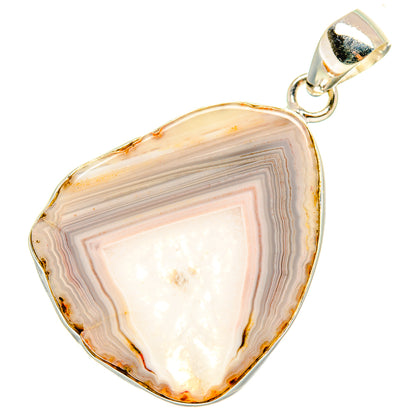 Sterling silver agate pendant, triangular teardrop with white and tan banded agate core