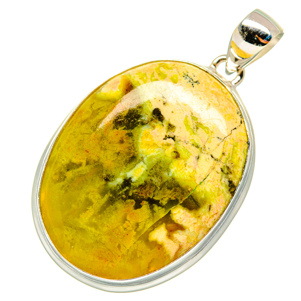 Sterling silver pendant with oval green-gold opal and raised top bail