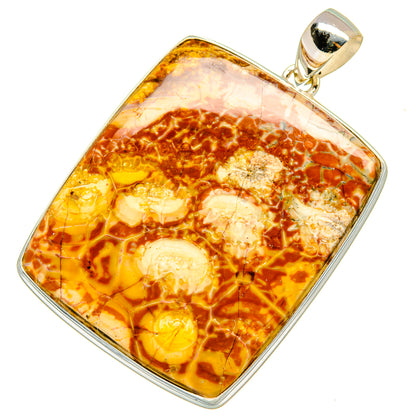 Square amber-orange jasper pendant with silver bezel and loop bail, polished finish