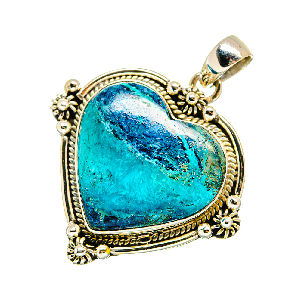 Heart pendant with turquoise cabochon, ornate silver bezel and top bail