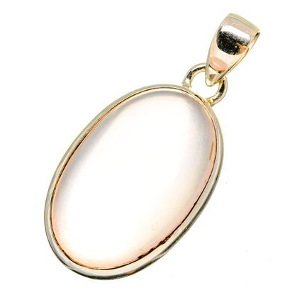 Oval rose quartz pendant with polished 925 sterling silver bezel and hanging bail