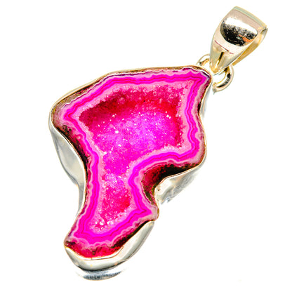 Pink druzy pendant with 925 sterling silver frame and bail, irregular geode shape