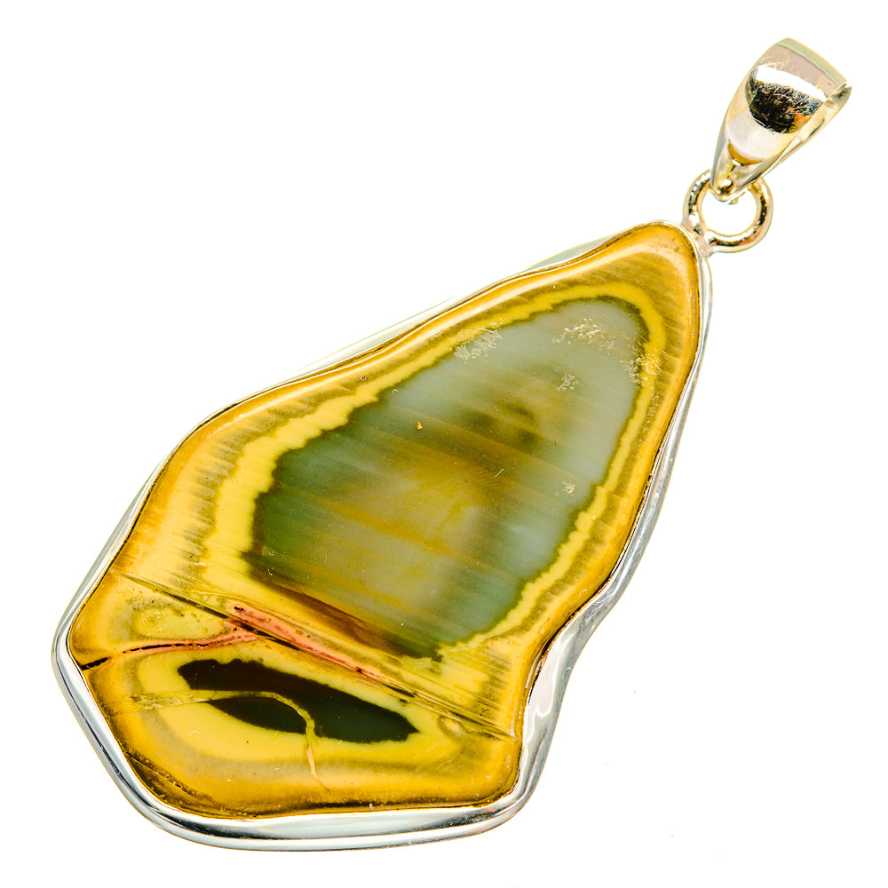 Teardrop jasper pendant, green/yellow stone in 925 sterling silver setting