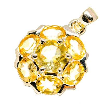 Faceted citrine pendant in sterling silver bezel with round prong-set stones