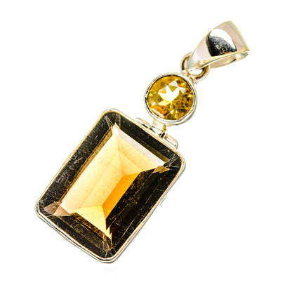 Sterling silver pendant with rectangular smoky quartz and round citrine accent
