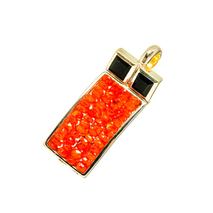 Carnelian bead pendant in 925 sterling silver, rectangular with black accents