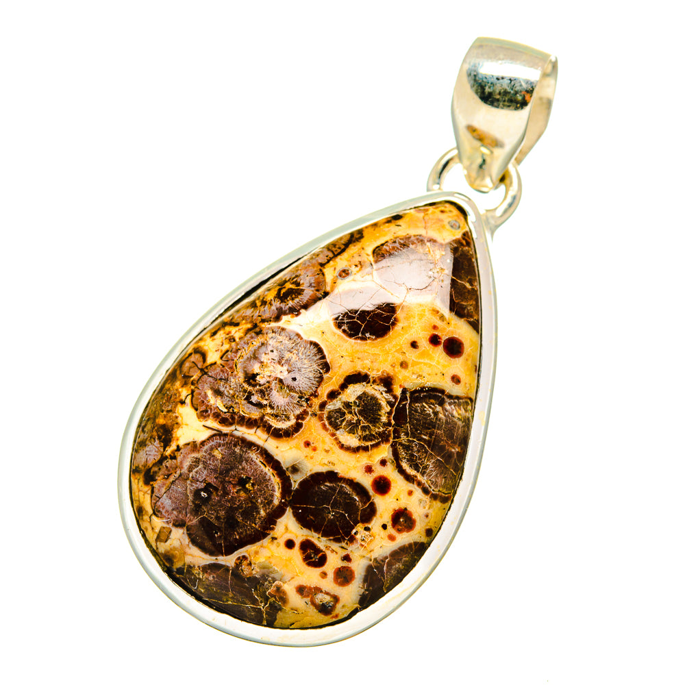 Poppy Jasper teardrop pendant in 925 sterling silver bezel, gold-brown mottled stone