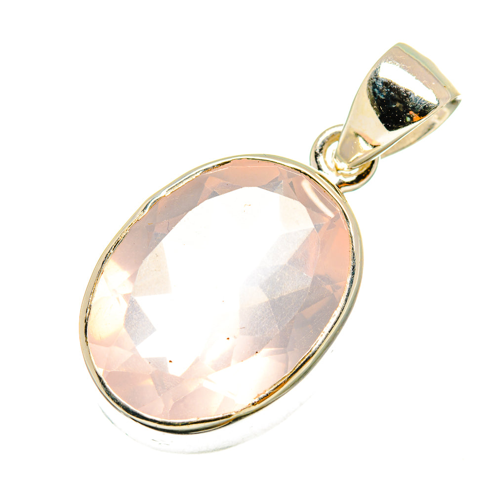 Oval rose quartz pendant with 925 sterling silver bezel and bail, faceted pink stone