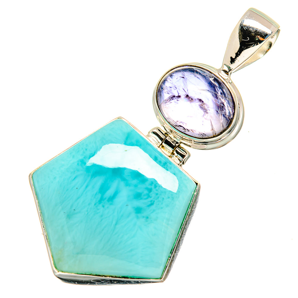 Sterling silver pendant with turquoise octagon stone and round purple gemstone drop