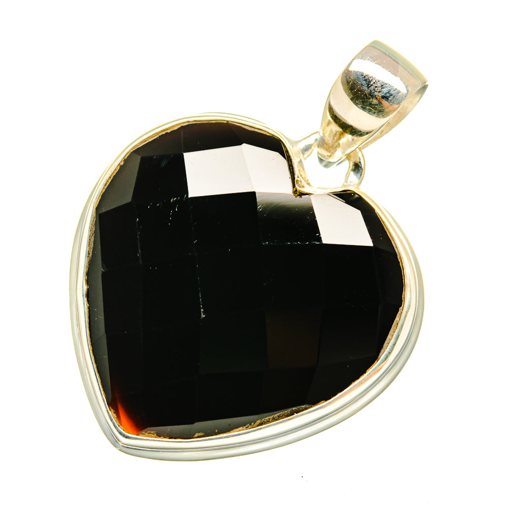 Heart-shaped black onyx pendant in 925 sterling silver with loop bail
