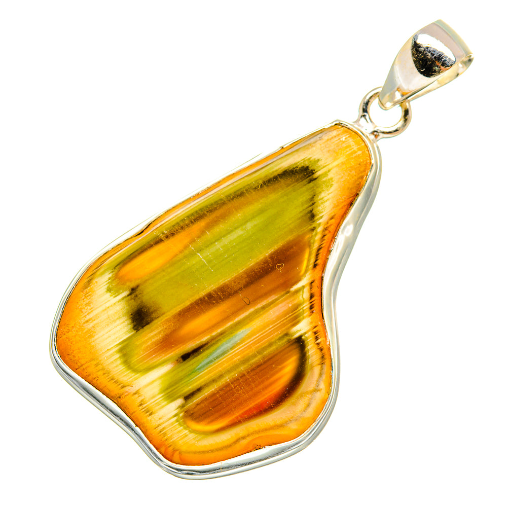 Jasper teardrop pendant in silver bezel with gold, green, and orange striped stone