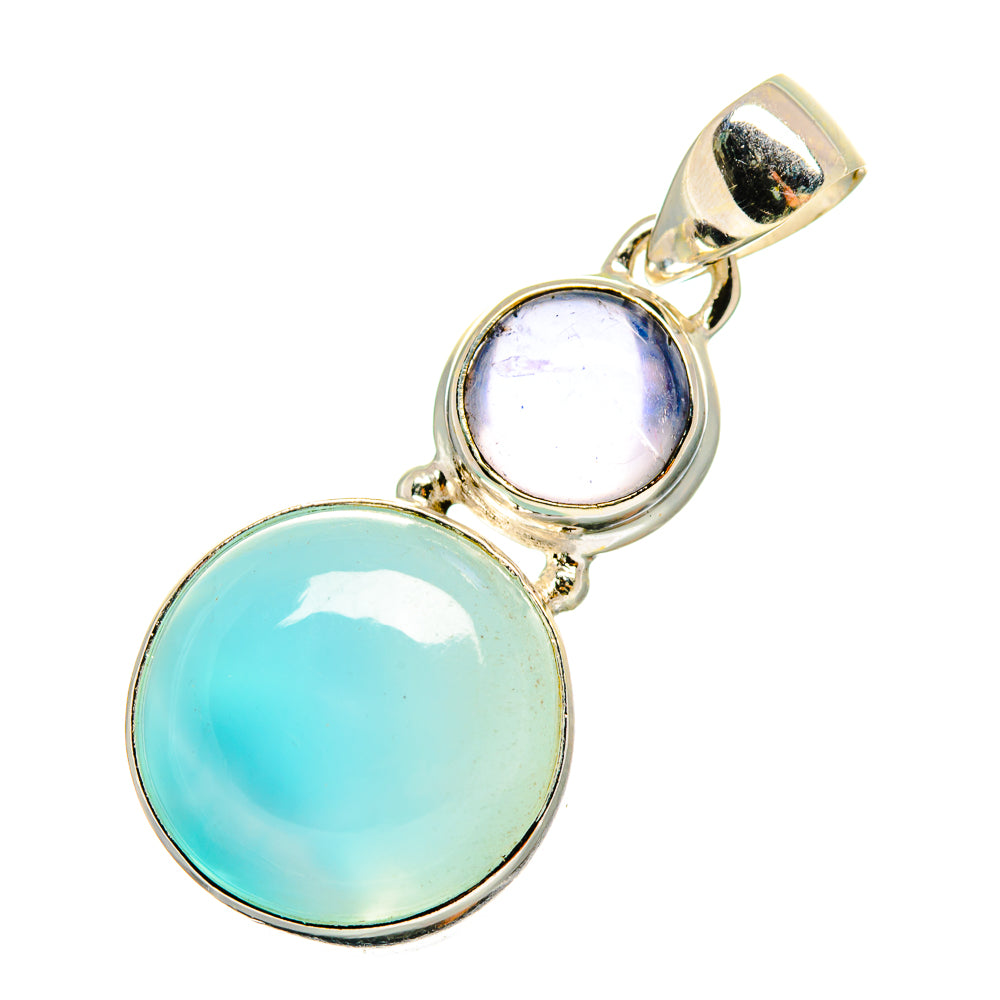 Sterling silver pendant with light blue and opalescent white round gemstones