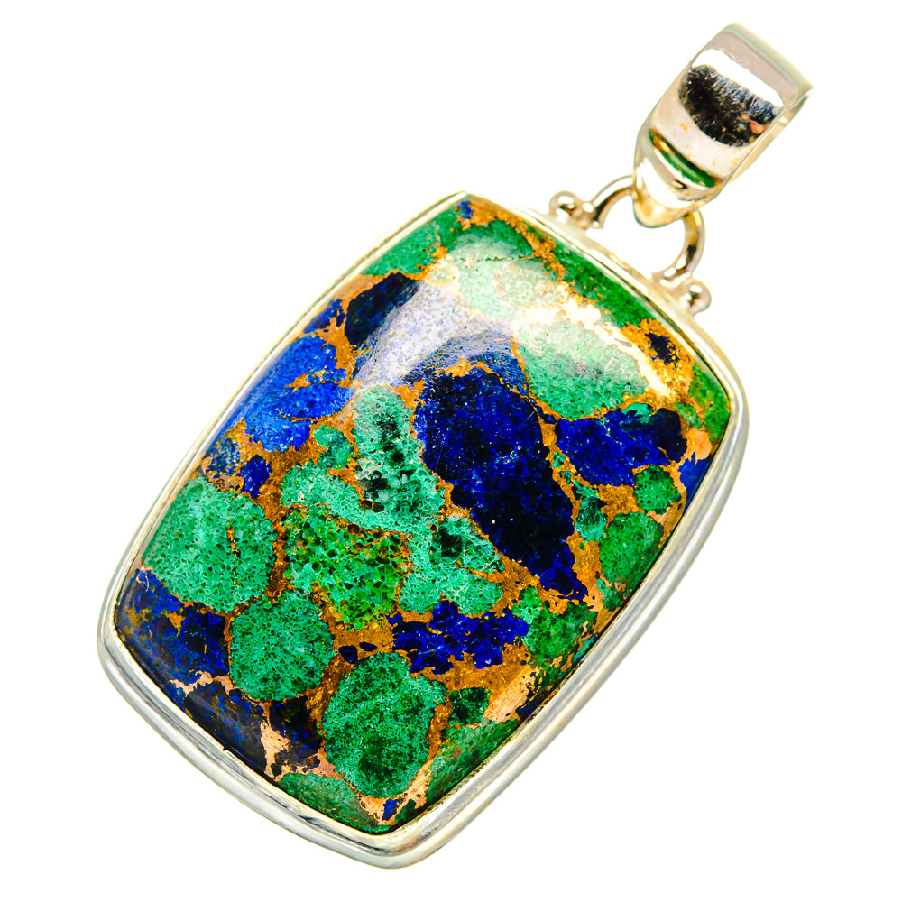 Sterling silver oval pendant with multicolor azurite-style stone and round bail