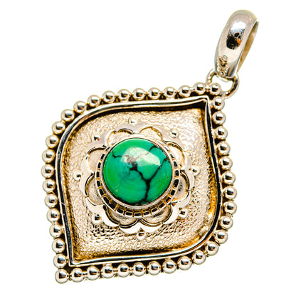 Sterling silver square pendant with green turquoise cabochon and top bail loop